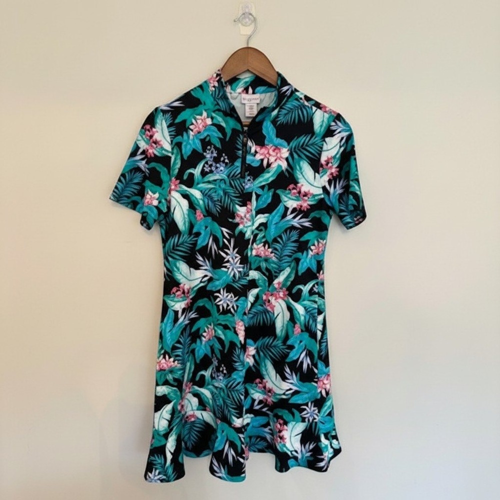 Tommy Bahama Golf Dress Womens Medium Floral Tropical Quarter Zip Flounce Hem M
